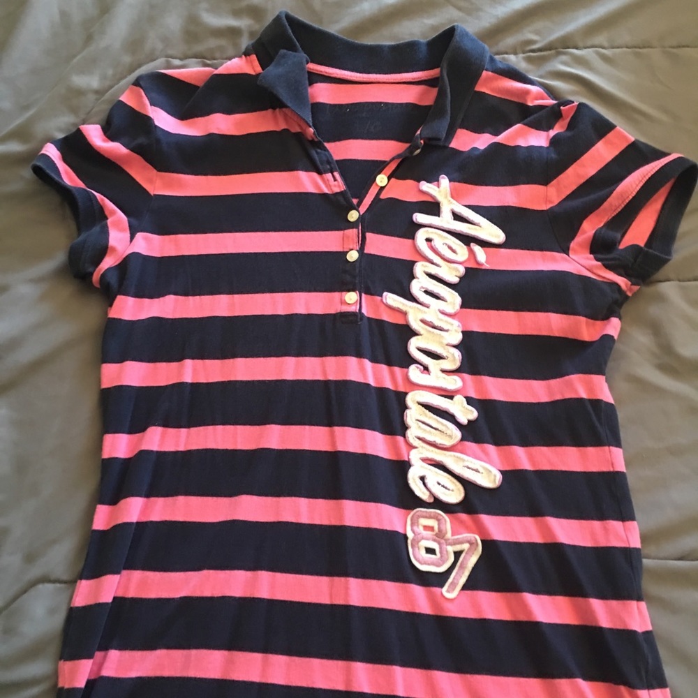 Aeropostale dark blue and pink stripped shirt